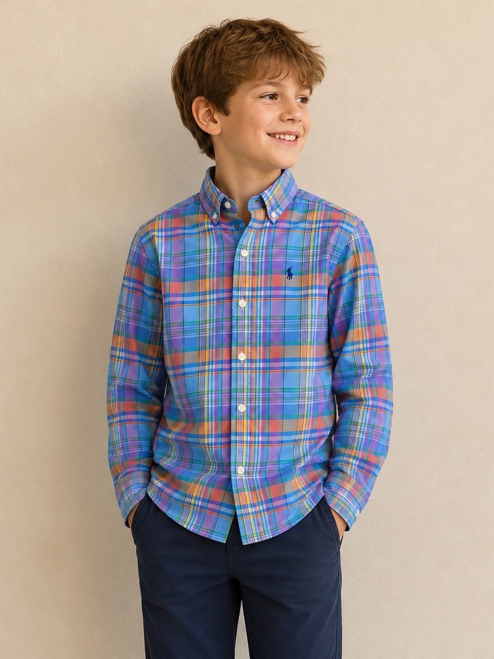 Ralph Lauren Boys Multicolor Plaid Cotton Button-Down Shirt